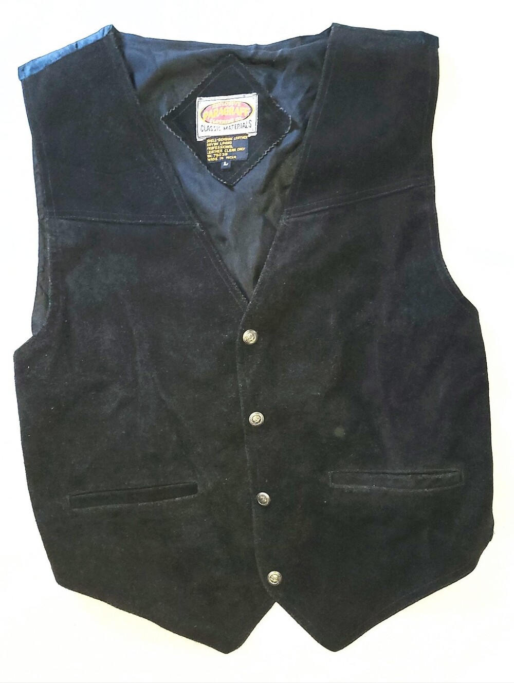 Vintage Men's Black 100% Genuine Leather Vest Suede Biker Vest Paragraff Large